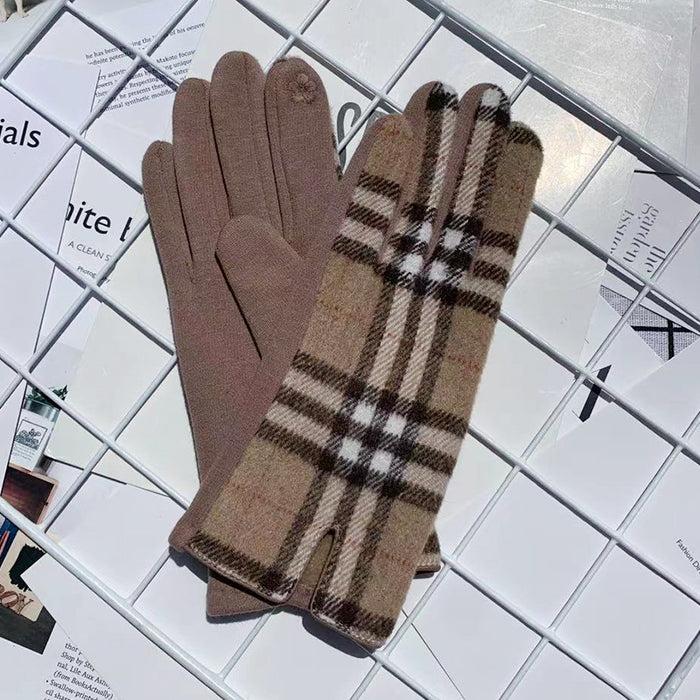 Wholesale Gloves Woolen Plaid Warm Outdoor Gloves Touch Screen MOQ≥2 JDC-GS-MeiN006
