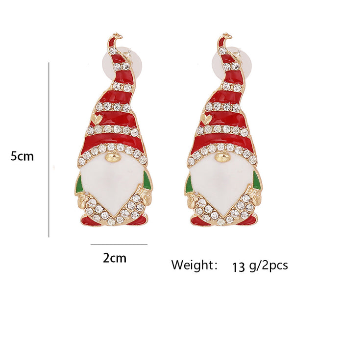 Wholesale Earrings Alloy Enamel Diamonds Christmas Red Santa Claus JDC-ES-JJ332