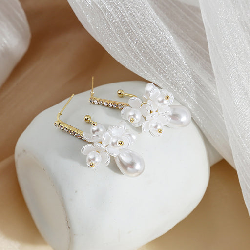 Jewelry WholesaleWholesale Silver Needle Long White Pearl Flower Combination Earrings JDC-ES-Mdd022 Earrings 萌豆豆 %variant_option1% %variant_option2% %variant_option3%  Factory Price JoyasDeChina Joyas De China