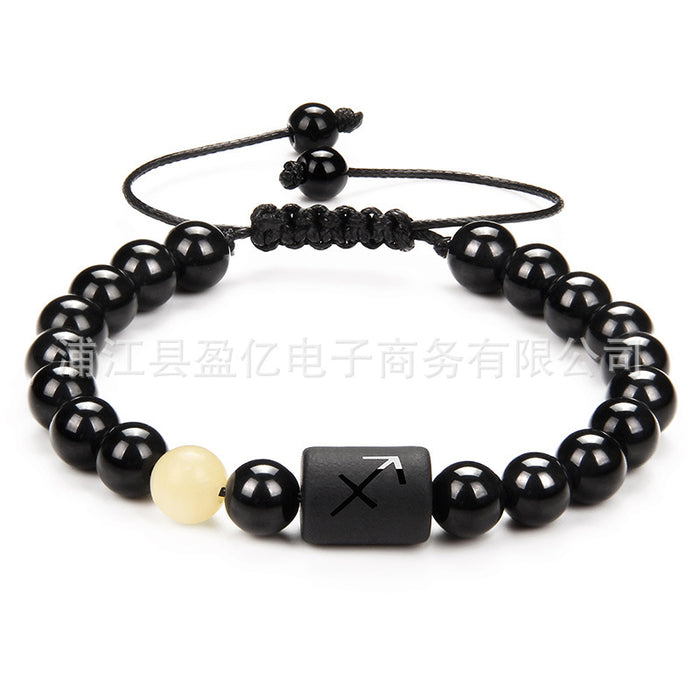 Wholesale Twelve Constellation Men's Black Onyx Braided Couple Bracelet JDC-BT-YinY013