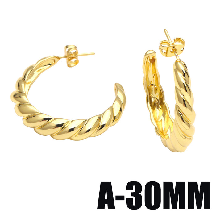 Wholesale Earrings Copper Plated 18K Gold Zircon C Shape JDC-PREMAS-ES-011