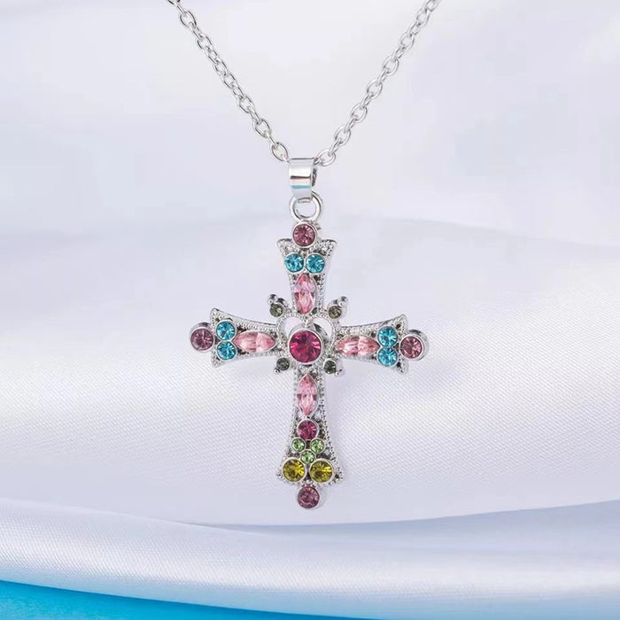 Wholesale Bohemian Crystal Cross Alloy Necklace MOQ≥2 JDC-NE-FuS001