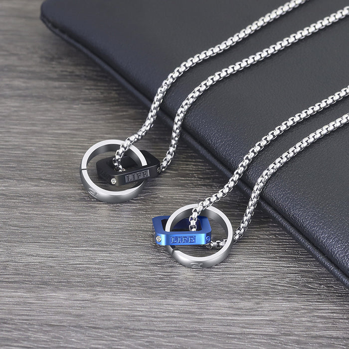 Wholesale Titanium Steel Father's Day Gift Double Ring Men's Necklace JDC-NE-shengshuo002