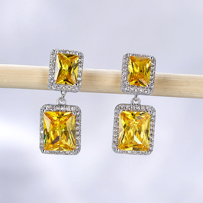 Wholesale Earrings Alloy Artificial Gemstone Yellow Square JDC-ES-JYS024