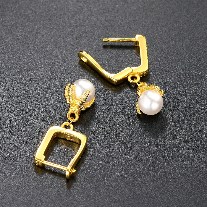 Wholesale Dragon Claw Hip Hop Pearl Gold Plated Hipster Earrings JDC-ES-ZY008