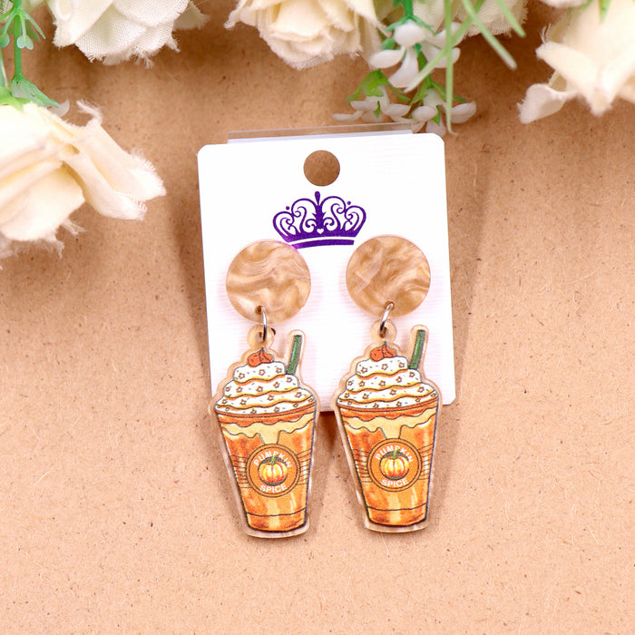 Wholesale Earrings Acrylic Pumpkin Coffee Cups MOQ≥2 JDC-ES-XYan006