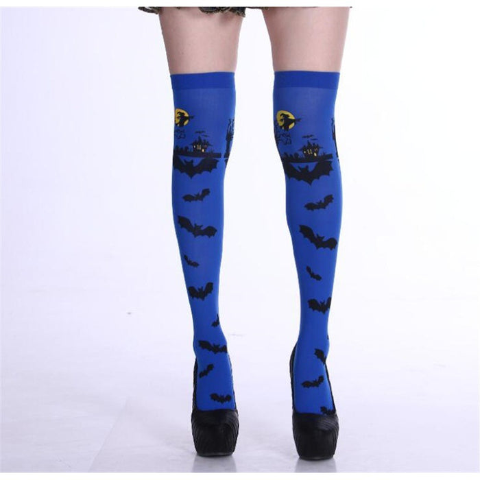 Wholesale Socks Polyester Halloween Bat Skull Bones Over Knee Stockings MOQ≥2 JDC-SK-Shuangniu001
