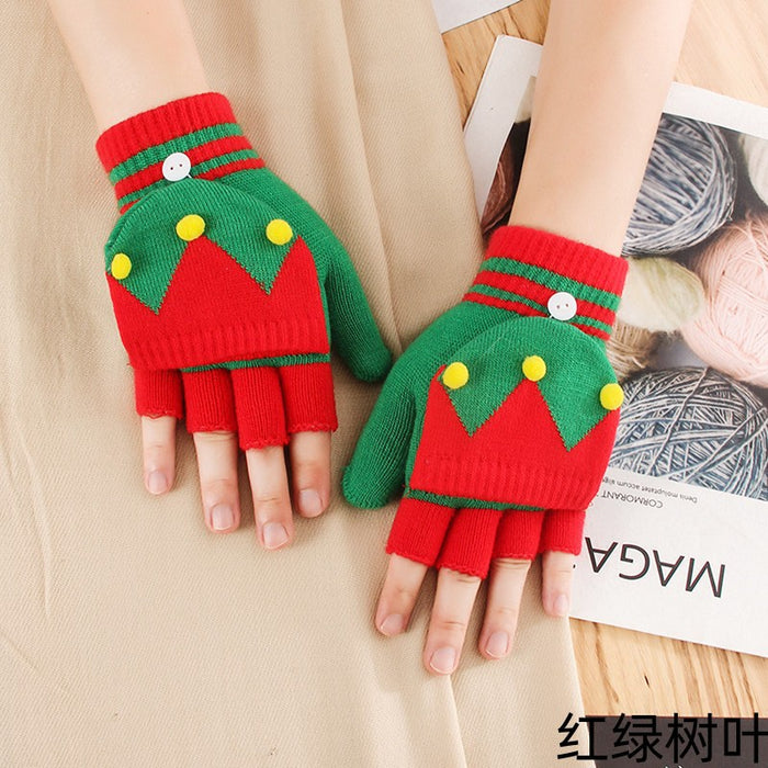 Wholesale Gloves Polyester Christmas Warm Half Finger Flip Knit Gloves Touch Screen MOQ≥2 JDC-GS-RH012