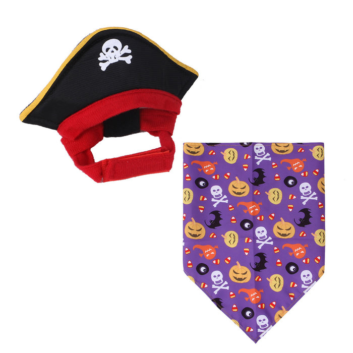 Wholesale Pet Decorations Polyester Halloween Pirate Hat Triangle Set MOQ≥2 JDC-PD-Miaodi003