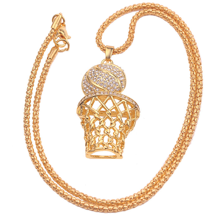 Wholesale Necklaces Alloy Pendant Diamond Basketball Hoop  Exquisite Cutout MOQ≥5 JDC-NE-YBY002