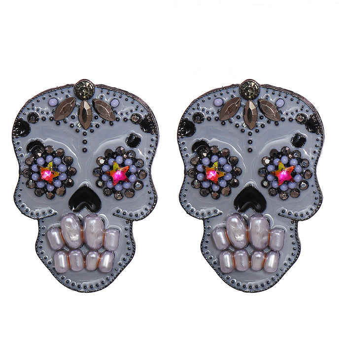 Wholesale Earrings Alloy Halloween Skull Diamond Ear Studs JDC-ES-JJ254