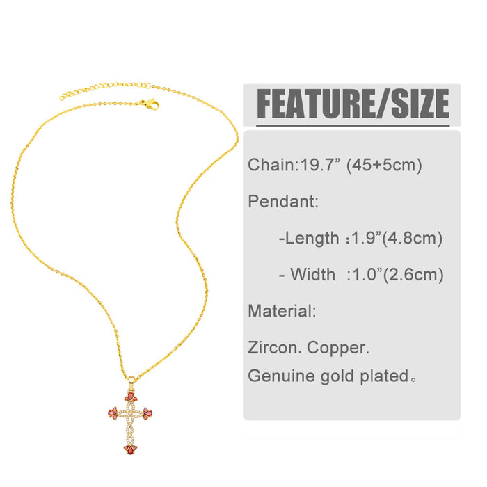 Wholesale Necklace Copper Plated 18K Gold Zircon Cross JDC-PREMAS-NE-022