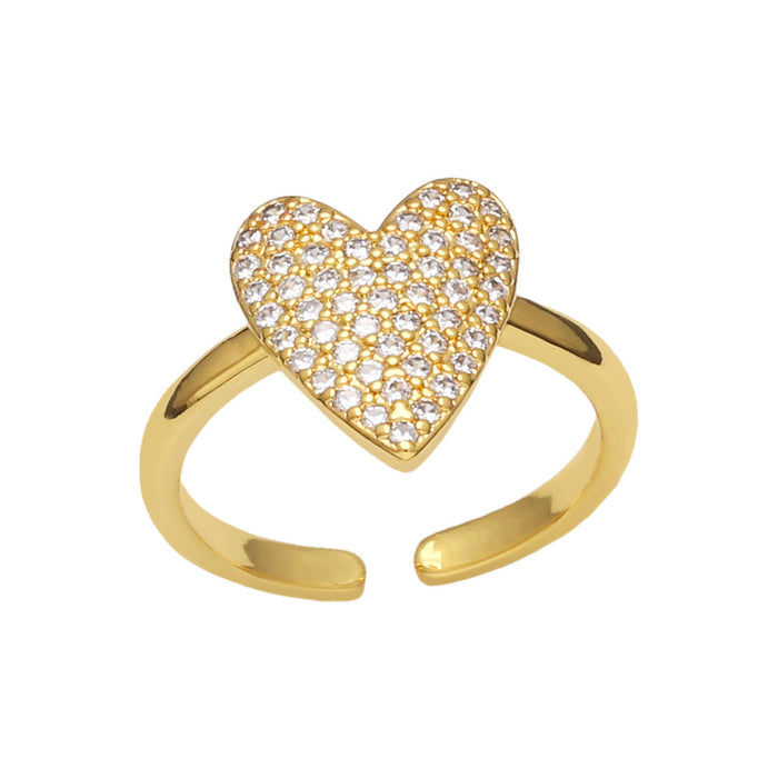 Wholesale Ring Copper Plated 18K Gold Zircon Color Heart Shape Adjustable JDC-PREMAS-RS-022