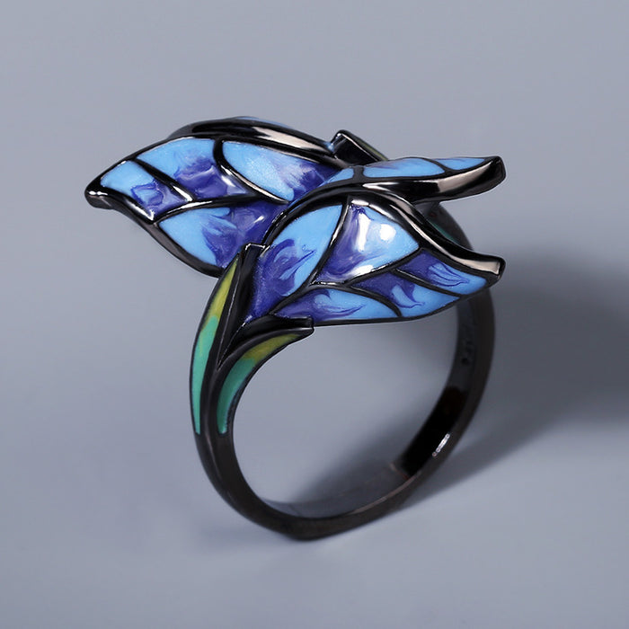Anillo de color de esmalte al por mayor anillo de diamantes de flor de mariposa jdc-rs-smlk003