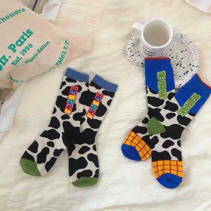Wholesale socks cute cartoon tide brand milk spot letters pure cotton couple socks JDC-SK-HuiLi009