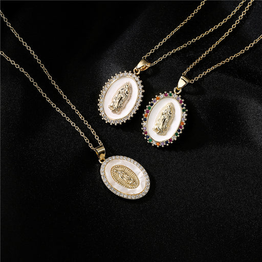 Jewelry WholesaleWholesale copper plated 18K gold drop oil zircon Virgin Mary necklace JDC-NE-AG143 Necklaces 澳古 %variant_option1% %variant_option2% %variant_option3%  Factory Price JoyasDeChina Joyas De China