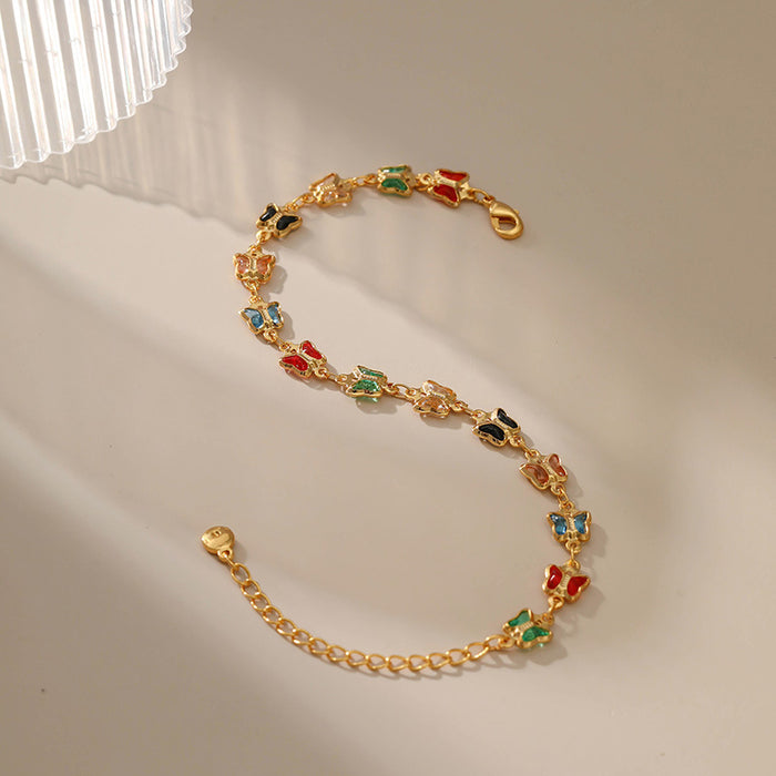 Wholesale Bracelet Copper Stained Glass Diamond Butterfly Bracelet MOQ≥2 JDC-BT-XiL001