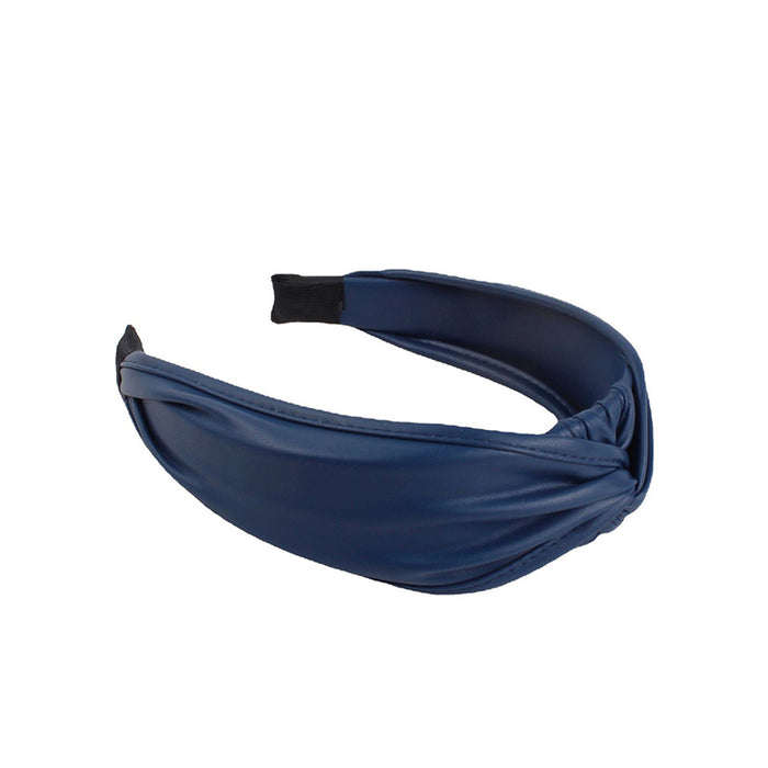 Wholesale PU Leather Headband Wide Side Solid Color Cross Knotted MOQ≥2 JDC-HD-LeiY004