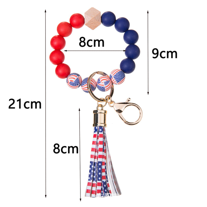 Wholesale 4th of July American Flag Independence Day Silicone Beaded Wristlet Keychain JDC-KC-YLY001