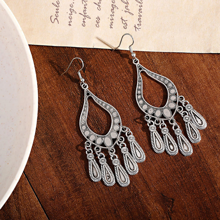 Wholesale earrings alloy vintage tassel silver plated MOQ≥2 JDC-ES-DuoW002