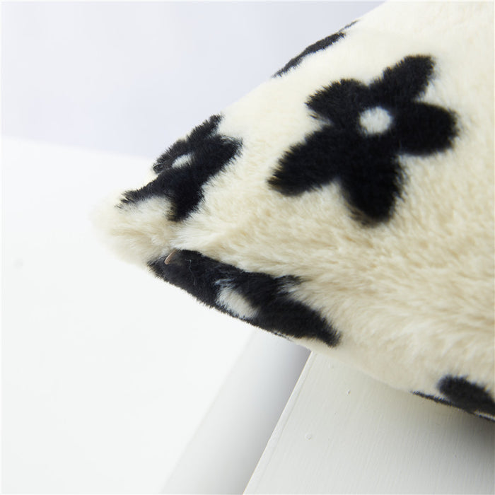 Funda de almohada al por mayor Flor en blanco y negro Overlock de felpa de doble cara JDC-PW-XUAI005