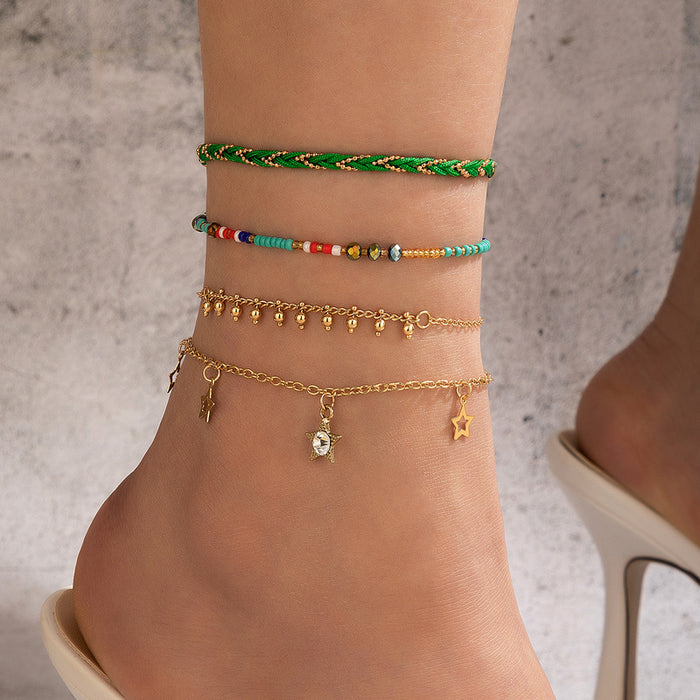 Wholesale Ethnic Style Jewelry Colorful Beaded Braided Rope Four Layer Anklet JDC-AS-C139