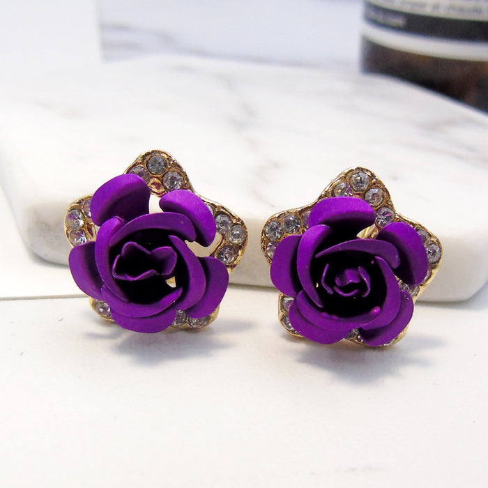 Wholesale Pentagram Rose Rhinestone Alloy Earrings MOQ≥2 JDC-ES-Kaiwei004