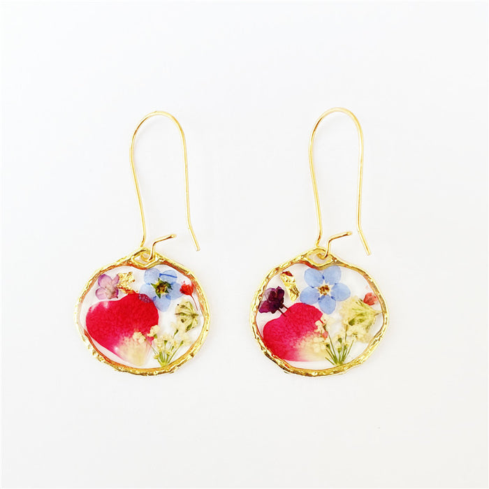 Wholesale irregular rose petals dried flower drop glue earrings  MOQ≥12 JDC-ES-byi002