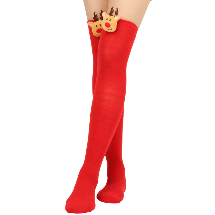 Wholesale Socks Polyester Christmas Elk Lengthen Over Knee Sock MOQ≥2 JDC-SK-XQ012