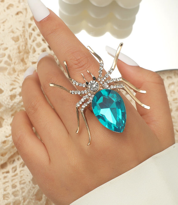 Wholesale Rings Alloy Gothic Rhinestone Exaggerated Spider Adjustable MOQ≥2 JDC-RS-YiY001