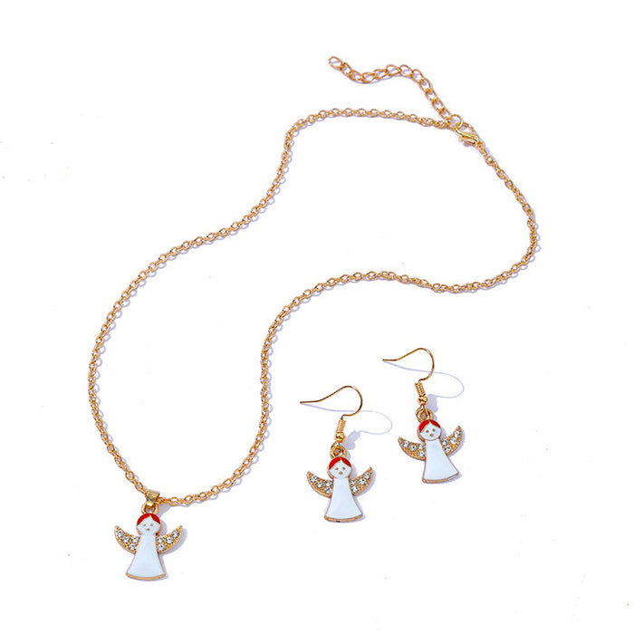 Wholesale Earring Alloy Enamel Christmas Angel Necklace Set MOQ≥2 JDC-ES-HaoBiao016