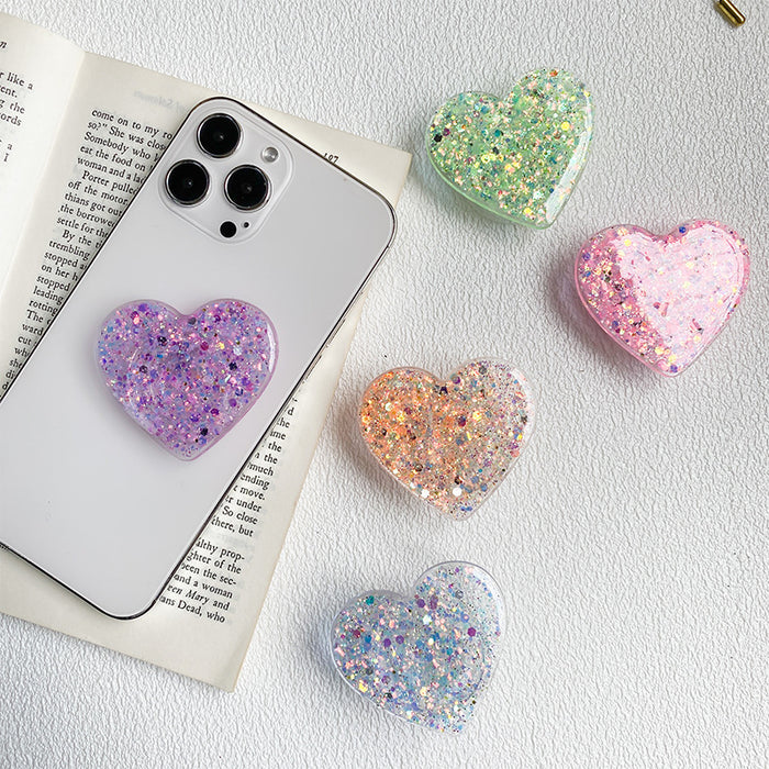Wholesale Grips Glitter Sequin Heart Shape Plastic Airbag Phone Holder JDC-PS-Xinx012