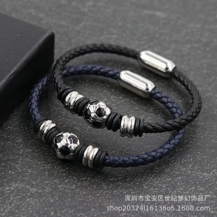 Wholesale Bracelet Stainless Steel Football Braided Leather Cord JDC-BT-SJMH001