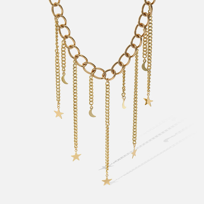 Wholesale necklace alloy tassel star moon pearl JDC-NE-YiD041