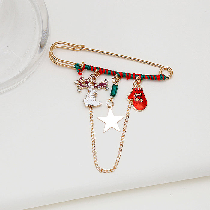 Wholesale Brooch Alloy Christmas Santa Claus Snowman Garland Diamond Collar Pin JDC-BC-MDD007