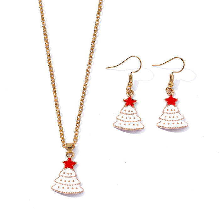 Wholesale Earrings Alloy Enamel Christmas Tree White Necklace Set MOQ≥2 JDC-ES-HaoBiao015