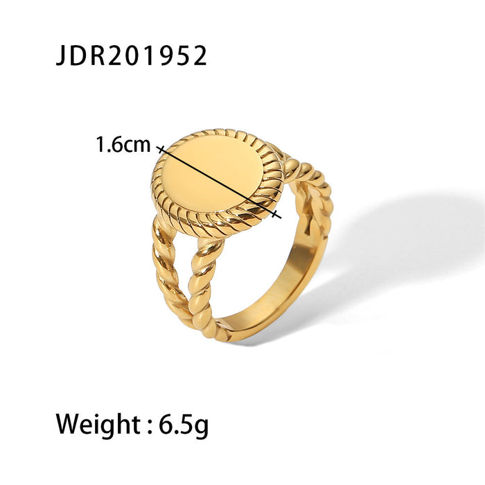 Wholesale Titanium Steel Ring Oval Glossy 18K Gold Plated Stainless Steel Hollow Jewelry Ring JDC-RS-JD281