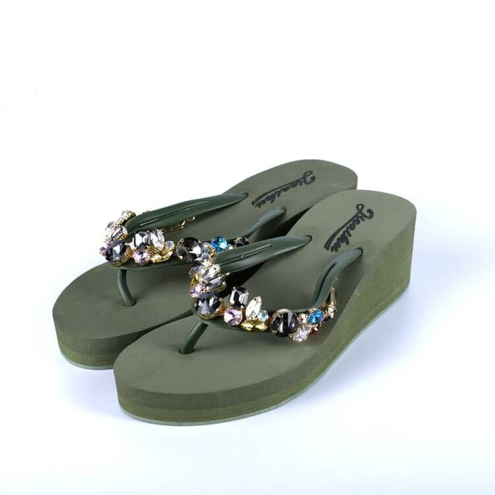 Wholesale sandals and slippers women summer outer wear rhinestone sequins JDC-SD-MingP002