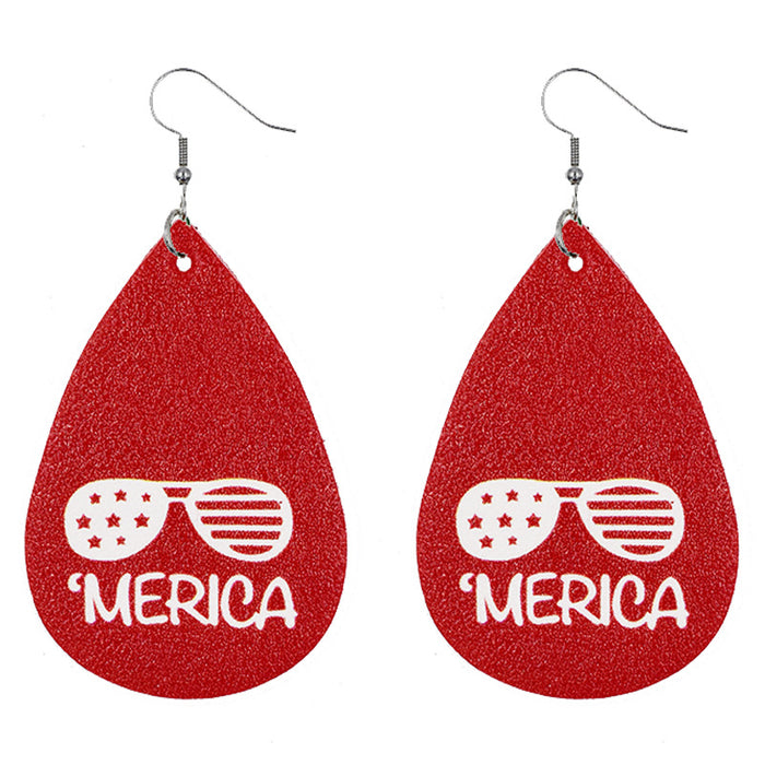 Wholesale 4th of July American Flag Leather Earrings Pentagram Independence Day Double Sided Print JDC-ES-Chengy020