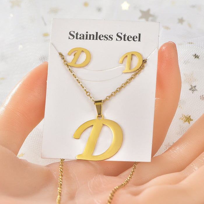 Wholesale Stainless Steel 26 Letters Earrings Necklace Set JDC-NE-Yinx051