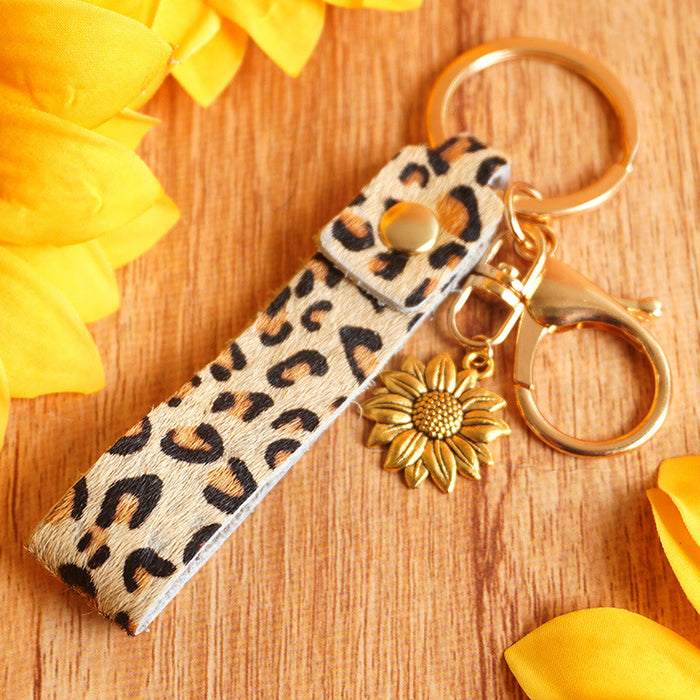 Wholesale Keychains Alloy Genuine Leather Leopard Zebra Handmade 3pcs JDC-KC-HeYi016