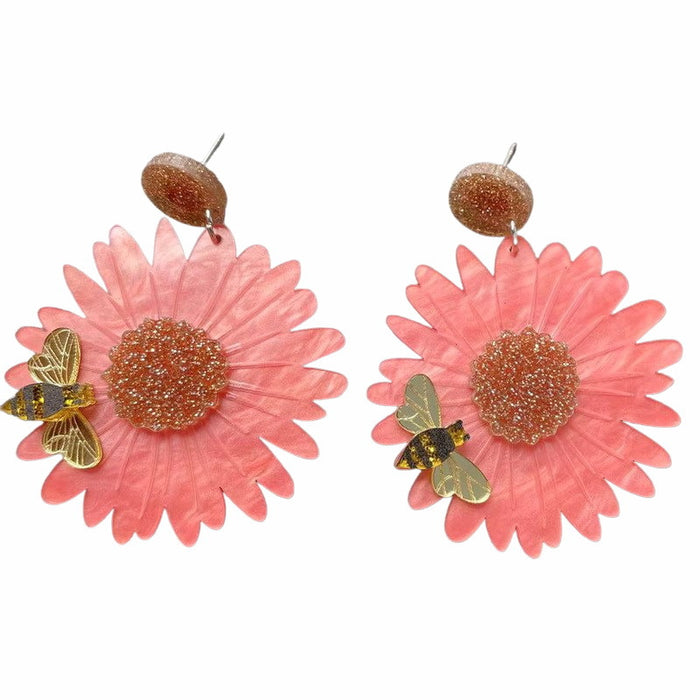 Wholesale Earrings Acrylic Sunflower Chrysanthemum Bee MOQ≥2 JDC-ES-XUEP050