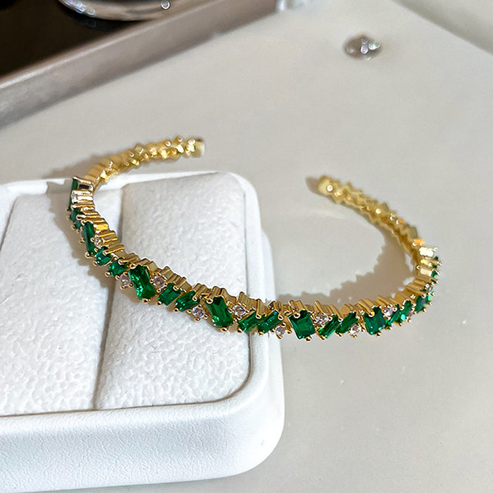 Wholesale Emerald Zircon Stitched Wave Shape Open Bracelet JDC-BT-Fengm001