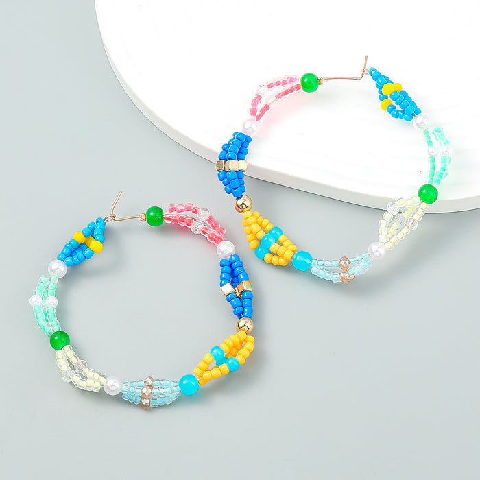 Wholesale Colorblock Rice Bead Resin Imitation Pearl Braided Earrings JDC-ES-JL1003