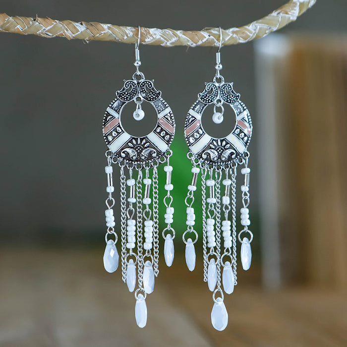 Wholesale Alloy Earrings Exaggerated Round Hollow Bohemian Long Tassel Drops JDC-ES-YYDX003