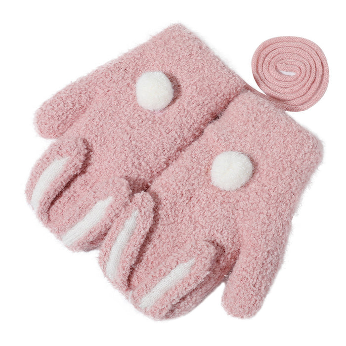 Wholesale Gloves Plush Thickening Warm Cute Rabbit Whole Finger Hanging Neck MOQ≥2 JDC-GS-GuD021
