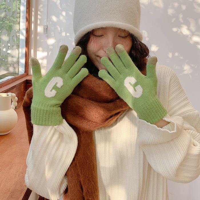 Wholesale Gloves Imitation Cashmere Candy Knit Touch Screen All Fingers MOQ≥2 JDC-GS-JingZ003