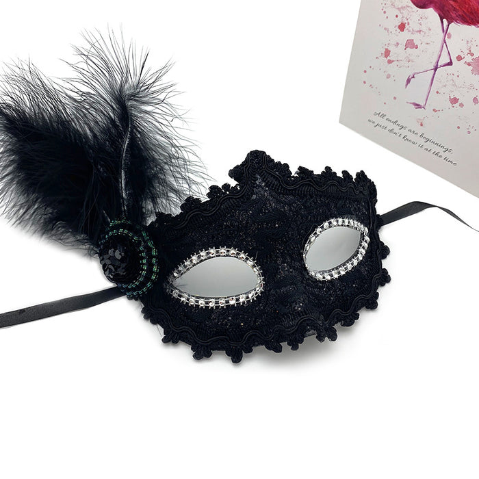 Wholesale Mask Plastic Halloween Ball Feather Diamond Lace Half Face Eye Mask MOQ≥2 JDC-FM-Aoshun005