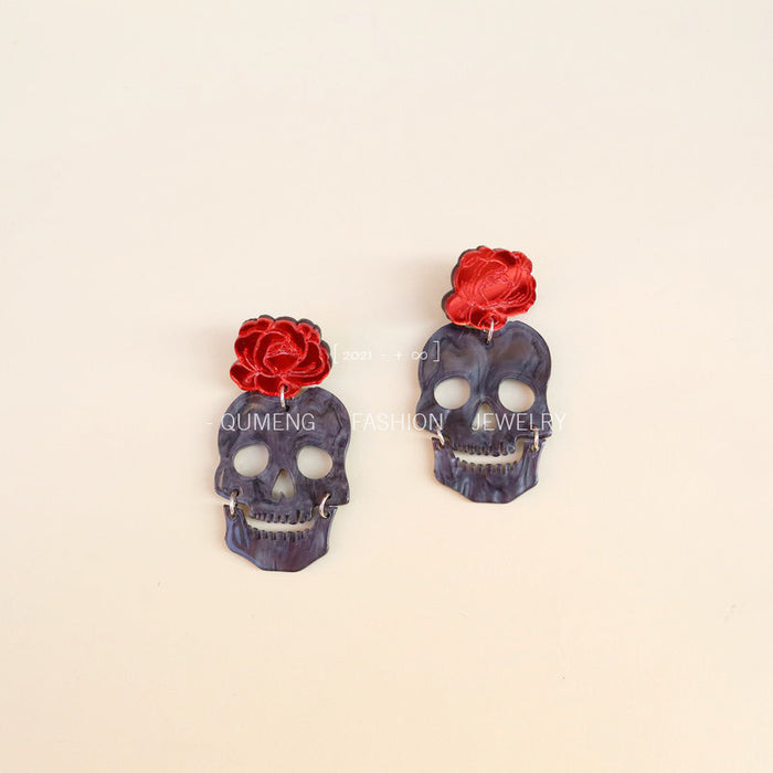 Wholesale acrylic skull earrings mirror gothic roses MOQ≥2 JDC-ES-MOSHU010