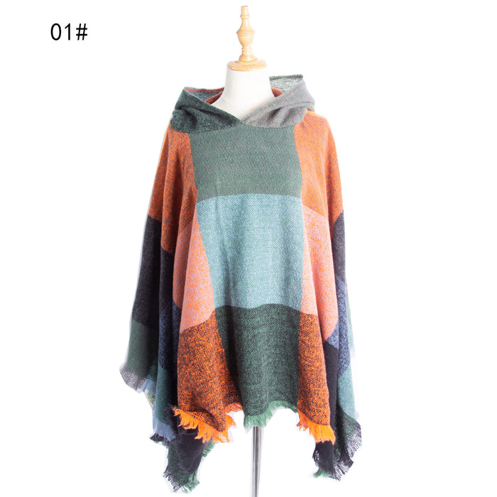Wholesale Ladies Autumn and Winter Large Plaid Pullover Cape Shawl JDC-SF-Junhao008